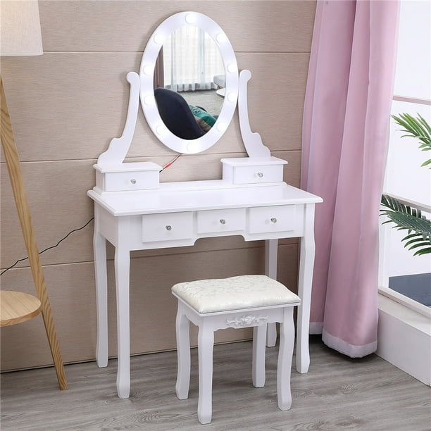 With Lighted Makeup Mirror White, Makeup Mirror Vanity Dresser Table
