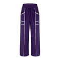 thumbnail image 4 of WMTBSRSW Women's High Waisted Wide Leg Sweatpants with Tie Belt Y2k Barrel Sweatpants Baggy Lounge Pants Casual Boho Beach Trousers with Pockets, 4 of 8