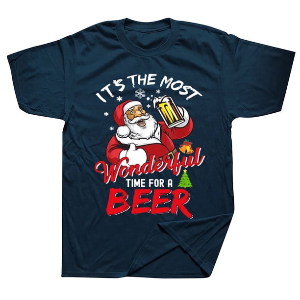 Camisetas navideñas de Papá Noel bebiendo cerveza, ropa informal de algodón con gráfico de estilo veraniego, camiseta de manga corta para regalos de cumpleaños