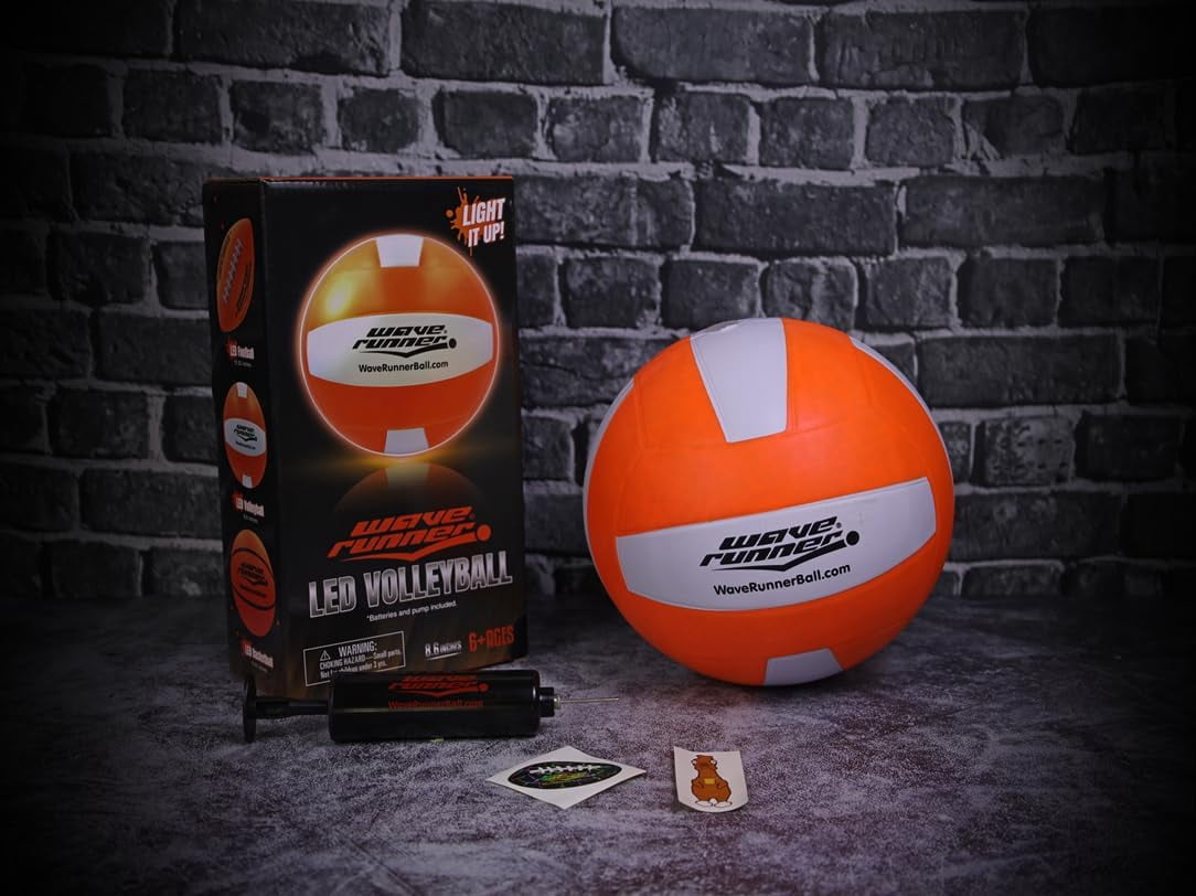 Wave Runner LED Light-Up Volleyball - Glow in The Dark, 10.35 in, Waterproof, Pump & Batteries Included, Great for Teens, Adults & Night Beach Games