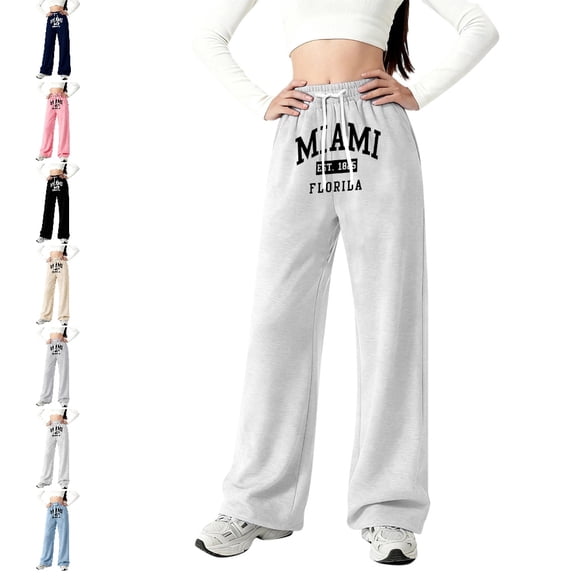 UJNDER Girls Letter Print Casual Wide Leg Trousers Loose Fit Comfortable Long Style for Youth Fashion Girls Wide Leg Pants,03_White,10-11 Years
