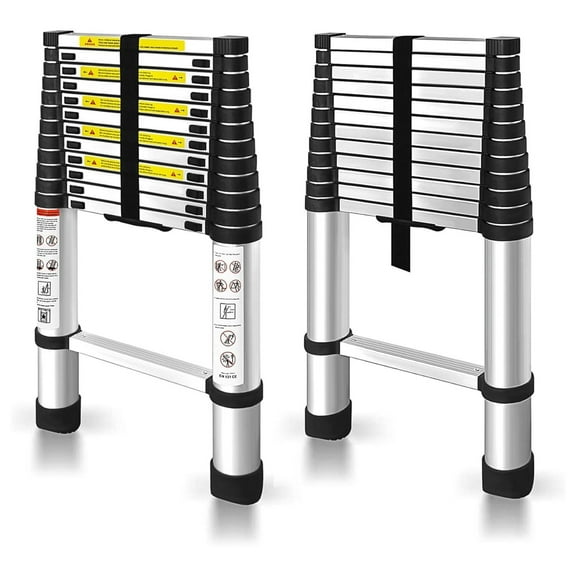 12.5FT Telescoping Ladder Aluminum Extendable Telescopic Ladder Extendable Compact Loft Ladder for Household and Outdoor Working, 330lb Capacity