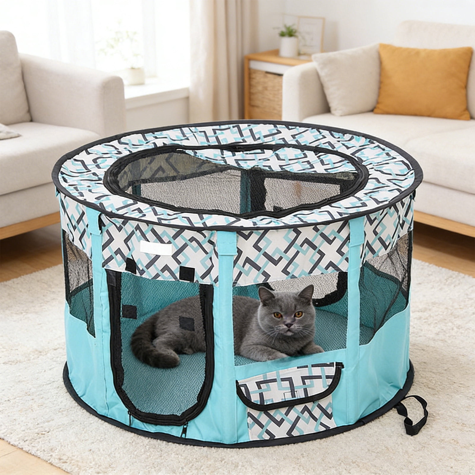 Portable Pet Cat Playpen, Round Cat Cages Indoor Collapsible Dog Crates Tent Kennel Playpen Indoor & Outdoor (Green)