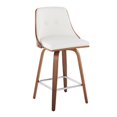 thumbnail image 4 of LumiSource Walnut Wood, Chrome Metal, White PU Gianna Fixed-Height Counter Stool - Set of 2, 4 of 10
