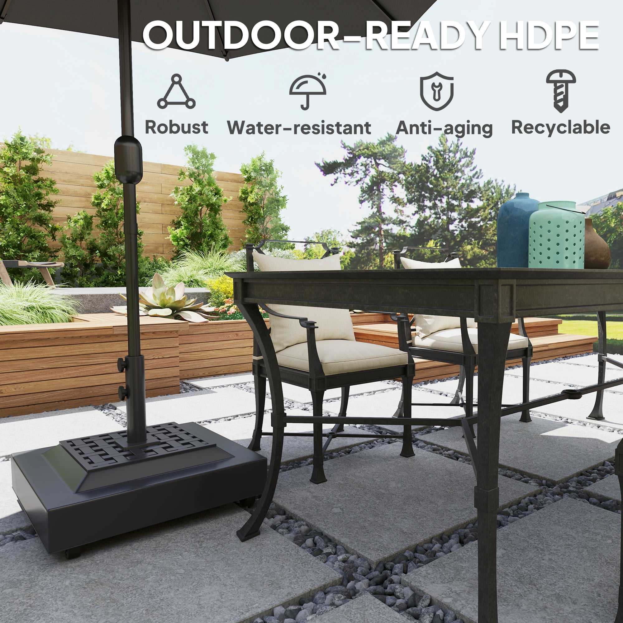 Outsunny Patio Umbrella Base Holder Outdoor Umbrella Stand with Wheels, Fillable Umbrella Base for Garden Poolside, Black