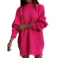 thumbnail image 2 of Women'S Oversized Solid Color Round Neck Long Sleeve Pullover Distressed Knit Sweater Top Rose Red XL, 2 of 8