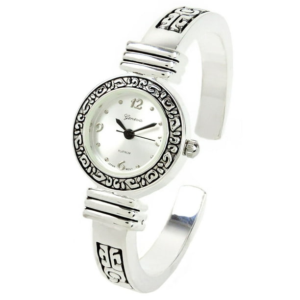 Geneva - Silver Western Style Decorated Bangle Cuff Watch for Women ...