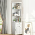 thumbnail image 4 of Lorelo Tall Corner Cabinet, Sofa Side Corner Storage Stand, Triangle Corner Hutch with Drawer and with Barn Door Design, Corner Bookcase for Bathroom, Living Room, Office, 4 of 7
