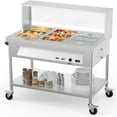 thumbnail image 1 of Garvee 9 Pans Commercial Food Warmer, 72 QT, with Lockable Wheels 1500W/110V, Silver, 1 of 6