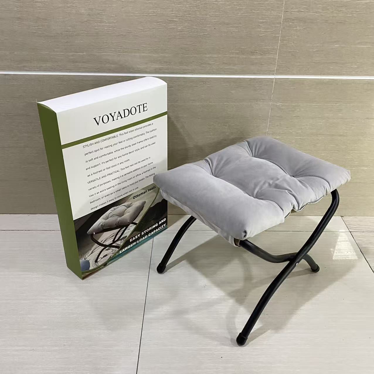 VOYADOTE Ottoman seats,Folding Footrest Stool, Upholstered Small Foldable Ottoman, Accent Padded Sofa Foot Stool for Lazy Chair, Metal Frame Portable Foot Rest Ottoman for Living Room, Bedroom