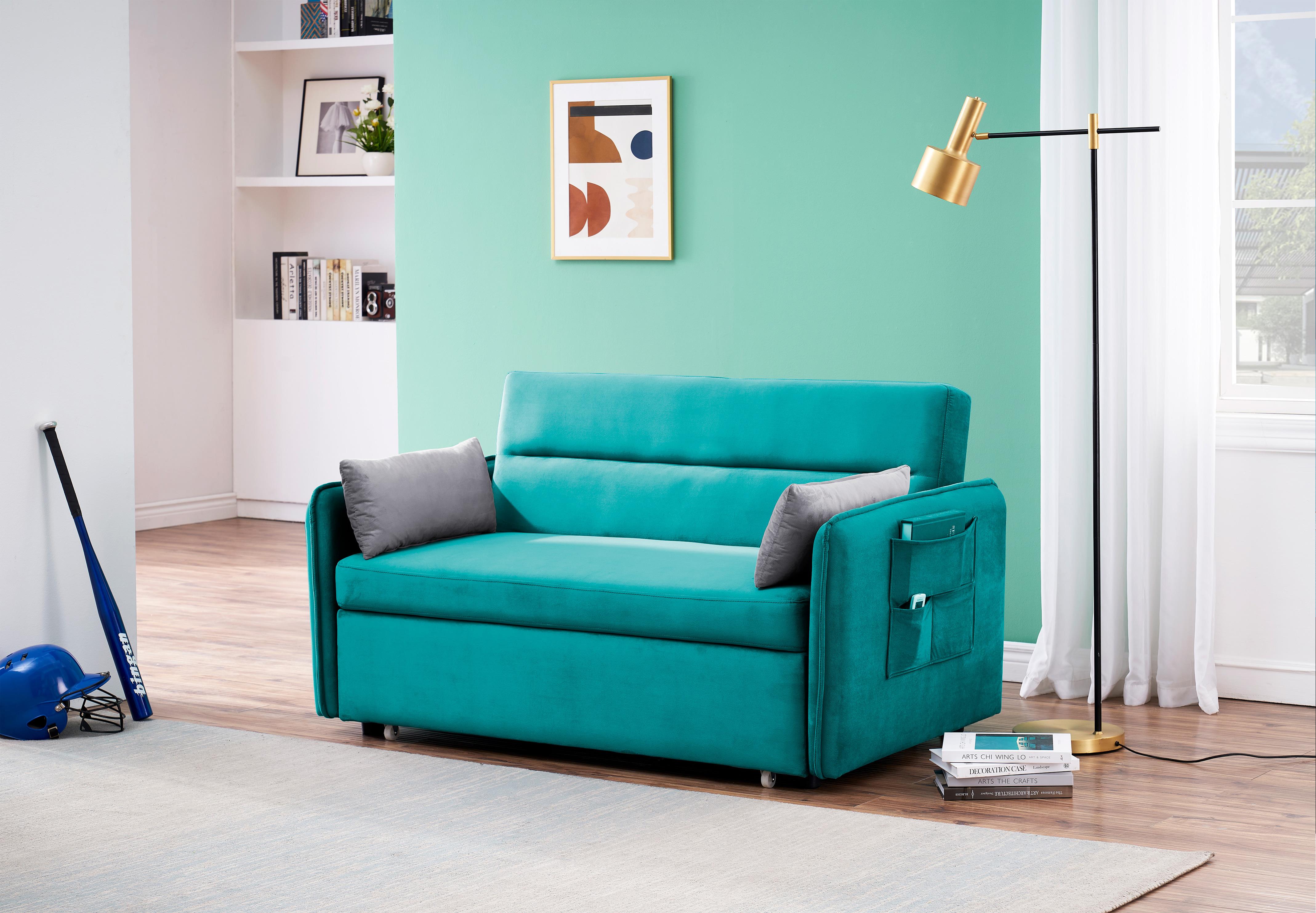 baytocare-sofa-pull-out-bed-included-two-pillows-54-green-velvet-sofa