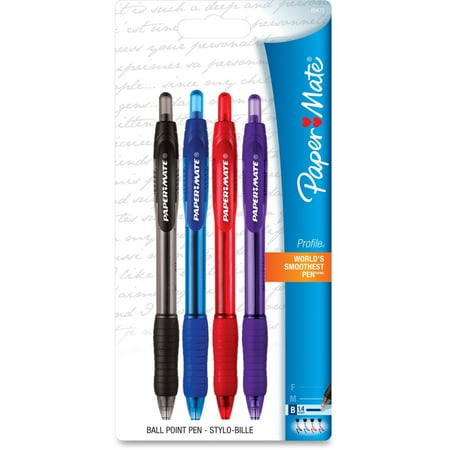 Paper Mate Profile Retractable Ballpoint Pens, Bold Tip, Assorted Colors, 4 Count