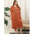 thumbnail image 3 of Women's Plus Size Nightgown Cat Print with Pocket Sleep Dress Sleepwear Caramel 2X, 3 of 5