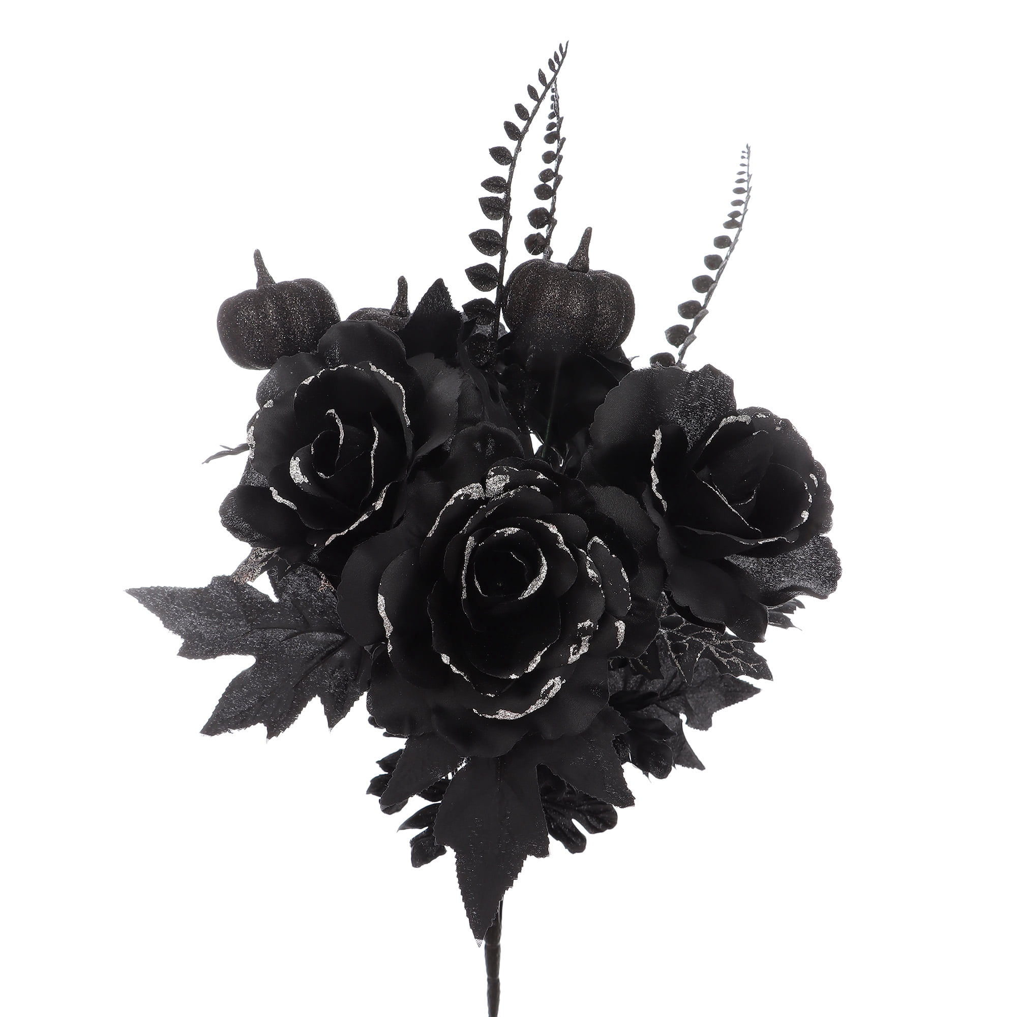 Mainstays 18'' Artificial Floral Glittered Rose Bouquet.Black & Silver,Decoration for indoor use only.