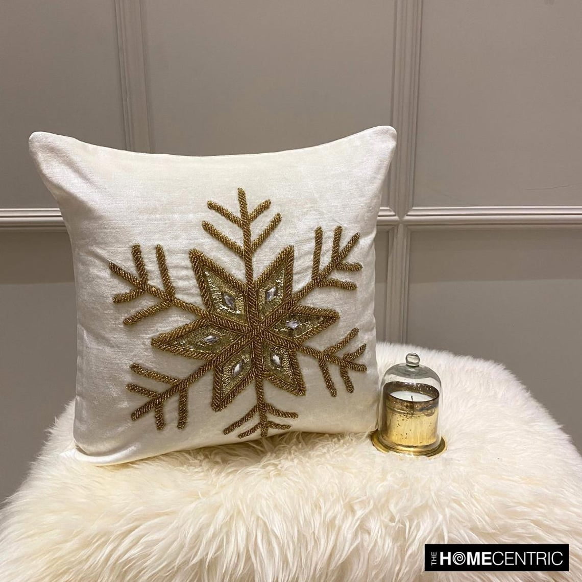 Handmade Throw Pillow cover, 18"x18" Gold Velvet Pillow Cover, Modern Snowflake Handicrafts Pillow Cover For Sofa Couch, Hotels, living Room, Bed Room - Gold Flake