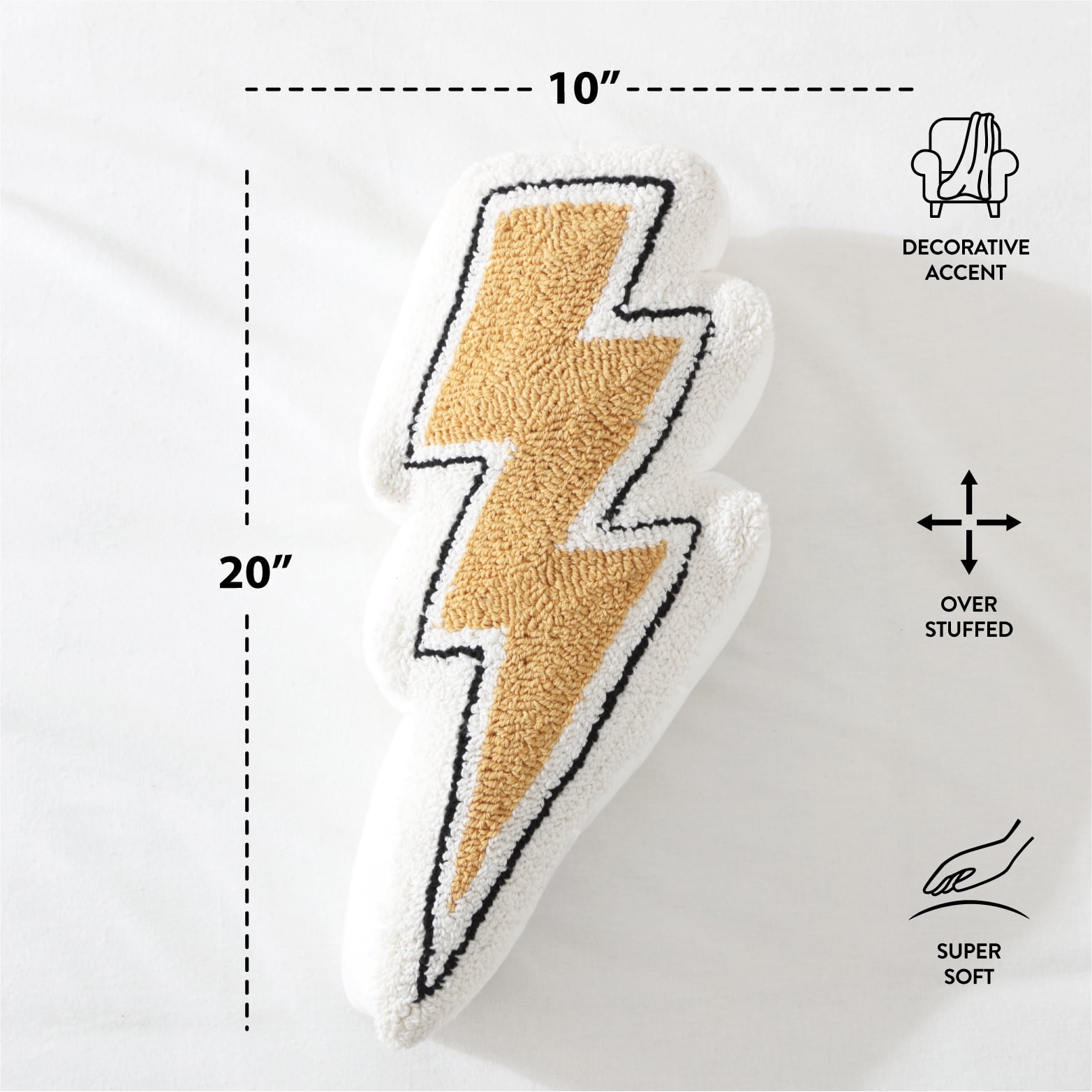 (2 pack) Mainstays 10" x 20" Lightning Bolt Decorative Pillow, Yellow