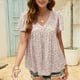 thumbnail image 5 of Blusas para Mujeres Casual, Impresión Floral Sólida de Gran Tamaño, Cuello de Manga Corta Blusa Superior, 5 of 8