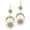 thumbnail image 1 of Pendientes colgantes con forma de luna, estrella y sol, con cristales de estrás Lady Diamante. Oro, 1 of 9