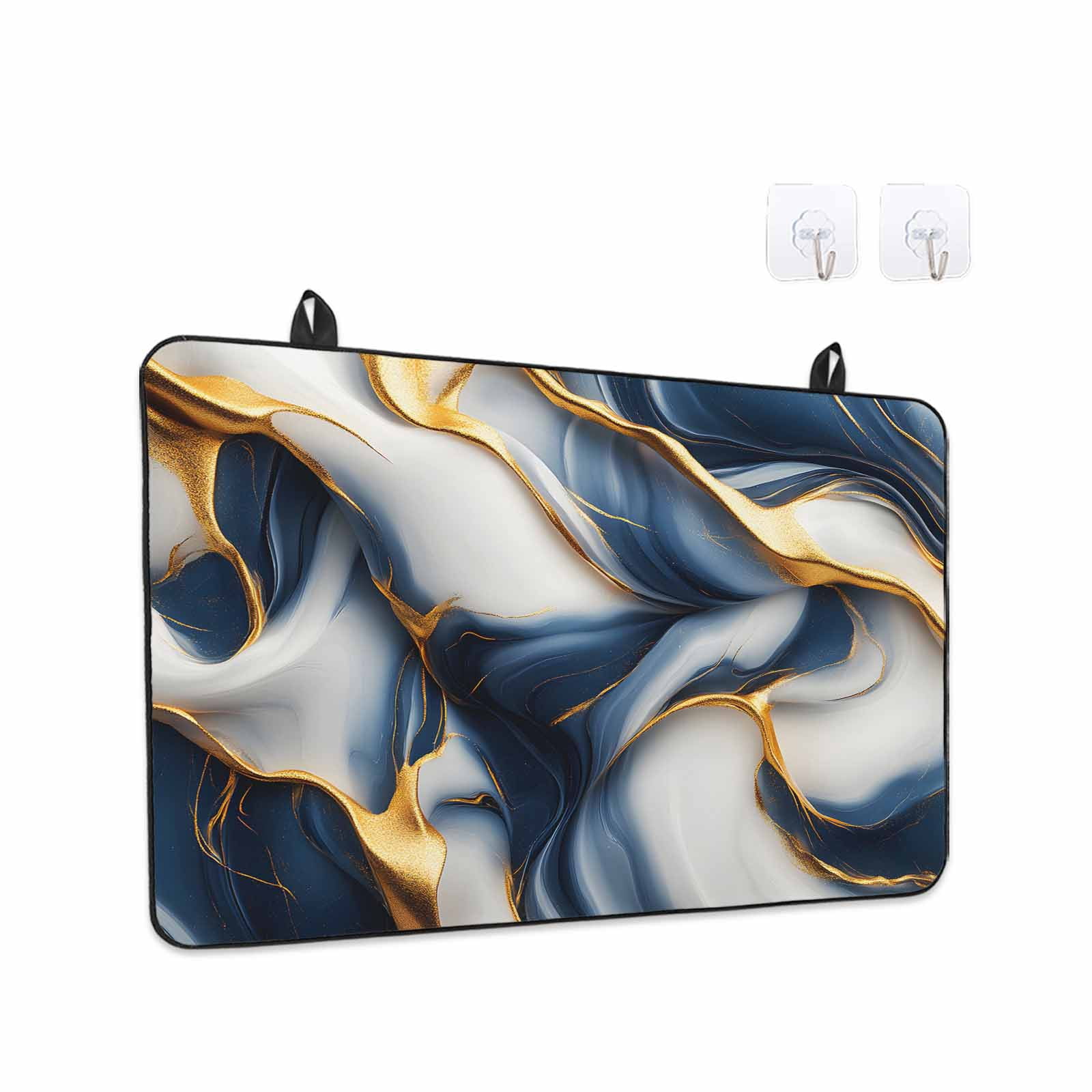 Navy Blue Marble Stove Top Cover for Electric Stove, Heat-proof & Non Slip Glass Top Stove Cover Protector, Gold Modern Art Kitchen Flat Cooktop Rubber Mat 24x21 Inches