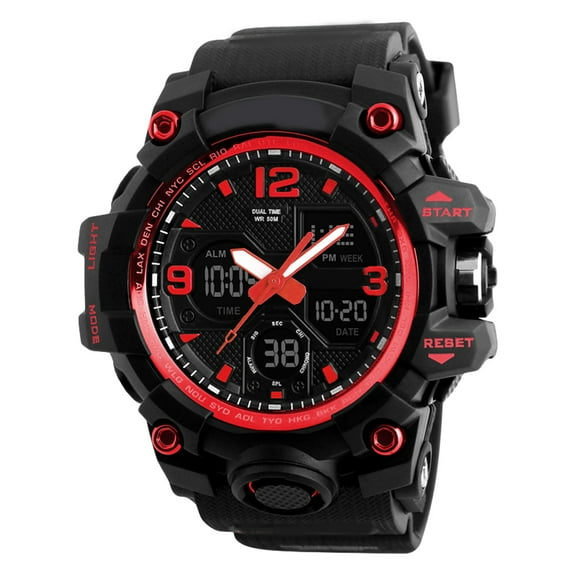 KONTONTY Red Electronic Wristwatch with Multifunction Stopwatch, Week Display, and Comfortable Design