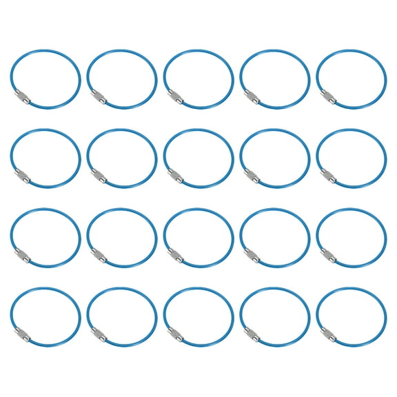 Uxcell 5.9" Length Wire Keychain Cable, 20 Pack Stainless Steel 2mm Key Ring Loop for Outdoor Hiking Sport, Blue
