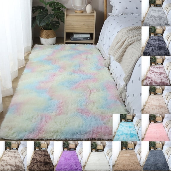 Boovnll Tapis pour Chambre à Coucher, Jetés en Peluche Teinture sur Nœuds Super Doux et Confortables, Tapis de Chevet Antidérapant et Qui Ne Perd Pas Ses Fibres, pour Salon, Chambre à Coucher, Déco Maison, Tapis - 1.6x5.2Ft