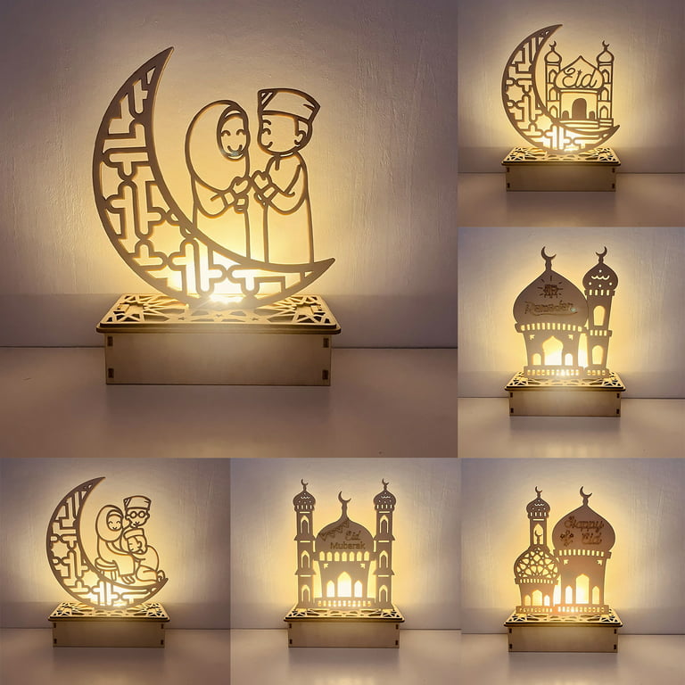 Wooden Eid Crafts Night Light Moon Star Led Lights Decor Ramadan