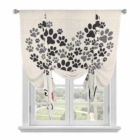 Romance Love Balloon Curtains for Bedroom/Front Door/Bathroom Heart Dog Paw Prints Roses Beige Tie Up Curtains 63 Inch Length Light Filtering Kitchen Curtains Shades for Windows 46 x63