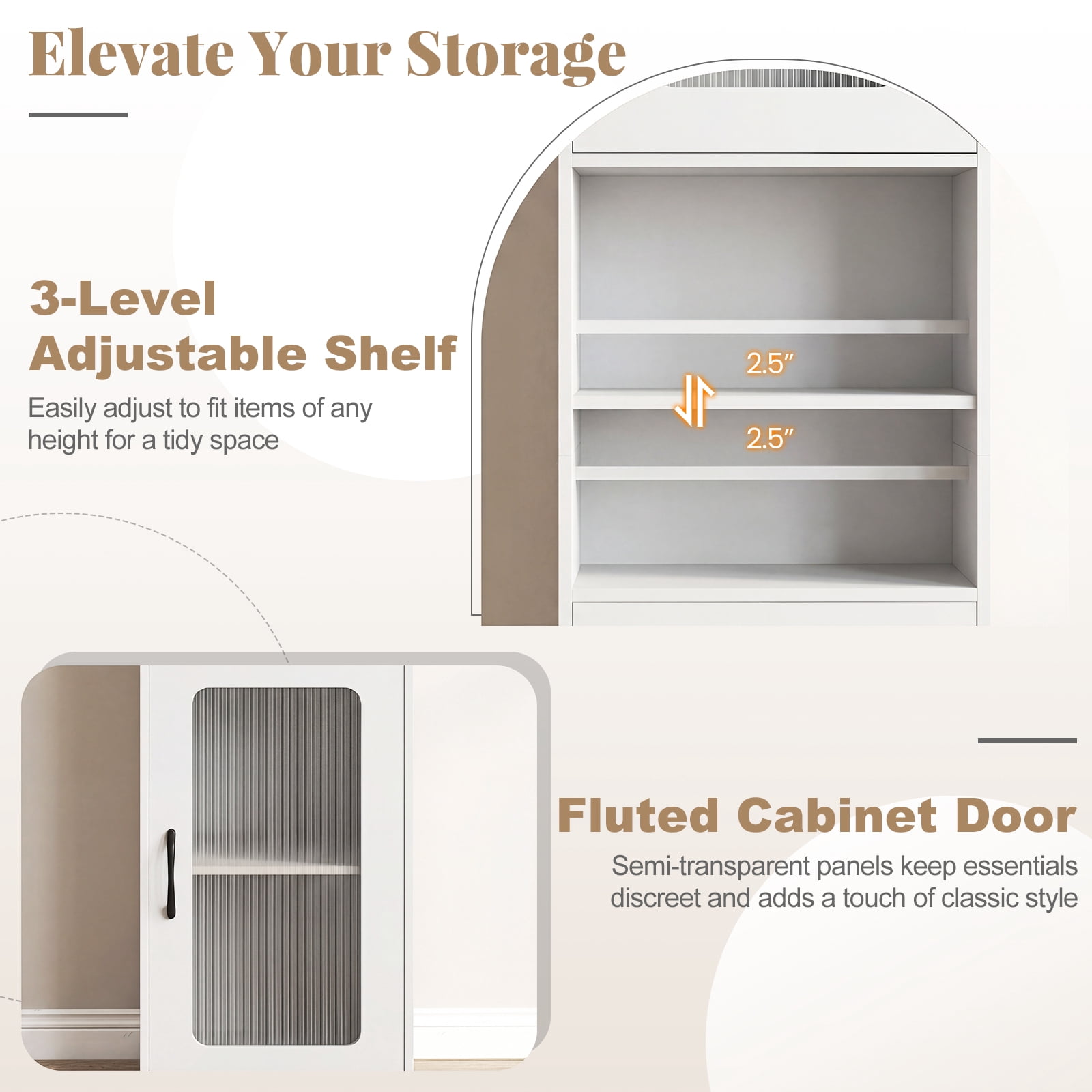 Giantex Tall Bathroom Storage Cabinet, Freestanding Storage Organizer w/Adjustable Shelf for Small Spaces, White