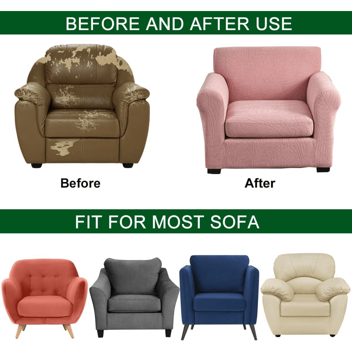 2 Piece Chair Covers Stretch Chair Slipcovers with Arms Jacquard Armchair Covers Sofa Couch Cover Thick Anti Slip Furniture Protector for Living Room