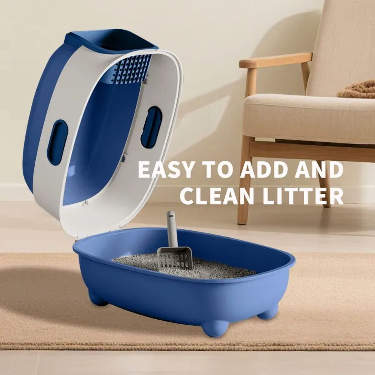 Blue Upgraded E‑Style Cat Litter Box with Drawer Design, Easy Clean Enclosed Odor‑Control Pet Litter Box