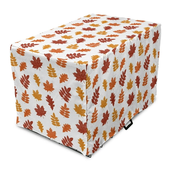 Burnt Orange Dog Crate Cover, Various Fall Tree Leaf Sketches Repetition on Plain Backdrop, Easy to Use Pet Kennel Cover Small Dogs Puppies Kittens, 7 Sizes, Burnt Orange Paprika, by Ambesonne