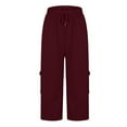 thumbnail image 3 of Chiccall Capri Pants for Women Fall Casual Elastic Waisted Drawstring Wide Leg Cargo Pants Plus Size Workout Hiking Capris with 4 Pockets, 3 of 7
