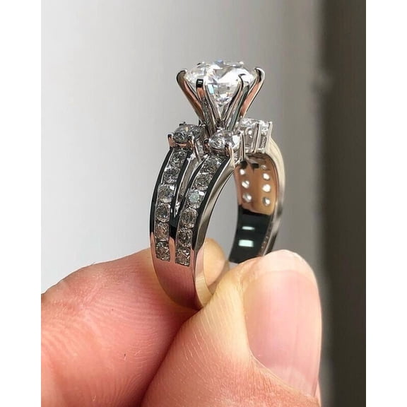 White Moissanite Engagement Ring 2.20 CT Round Cut Solid 14K White Gold Plated