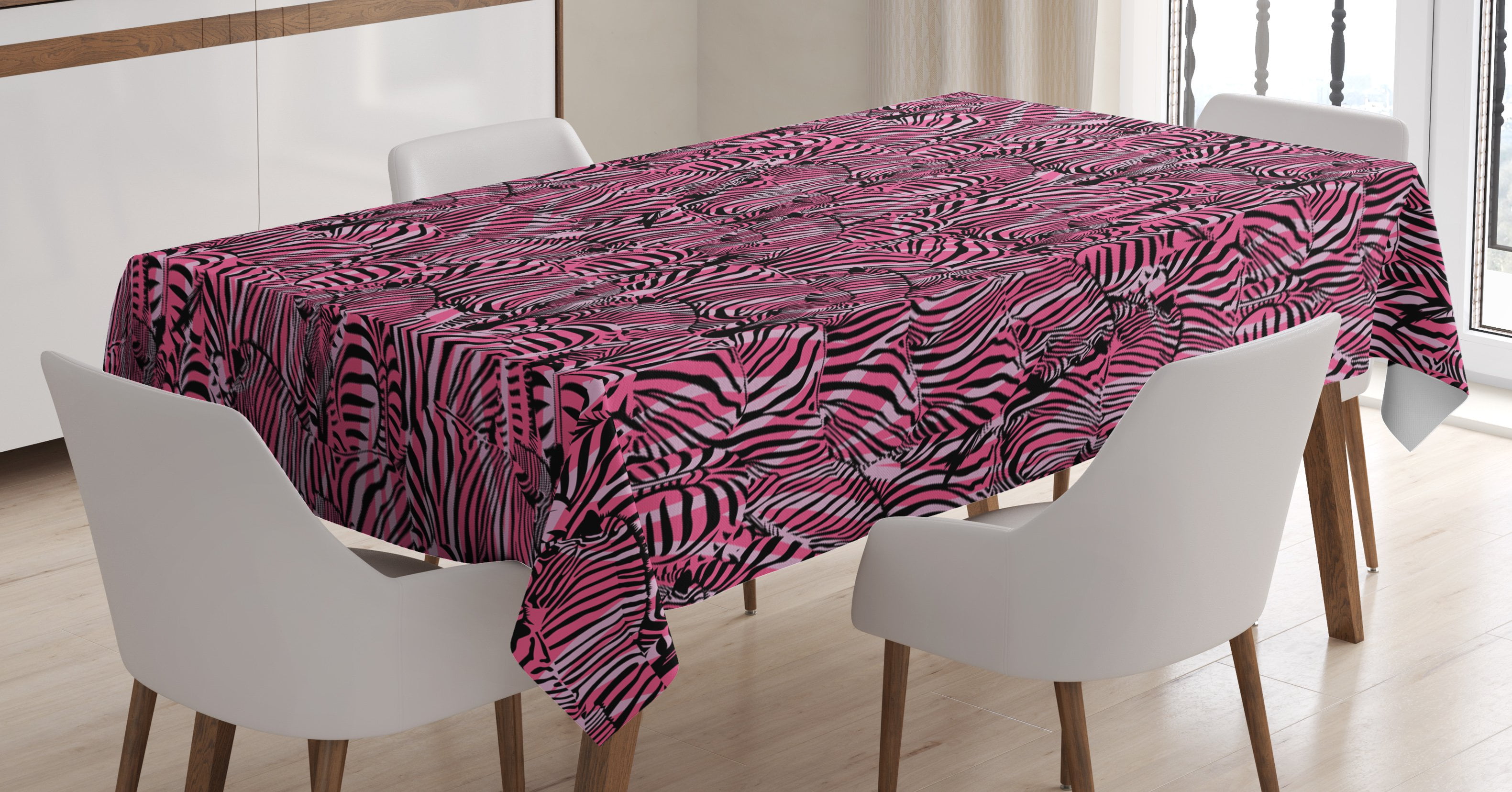 Pink Zebra Tablecloth, Bunch of Zebra Forming Contemporary Primitive