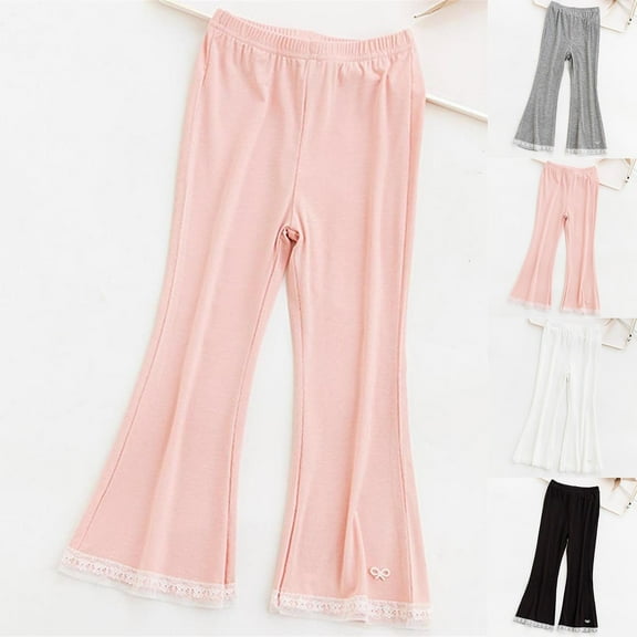 Swuxness Girls Casual Pants, Girls Summer Long Pants, Kids' Flare Leg Pants with Elastic Waist Comfortable for Girls and Boys White, 2-3 Years