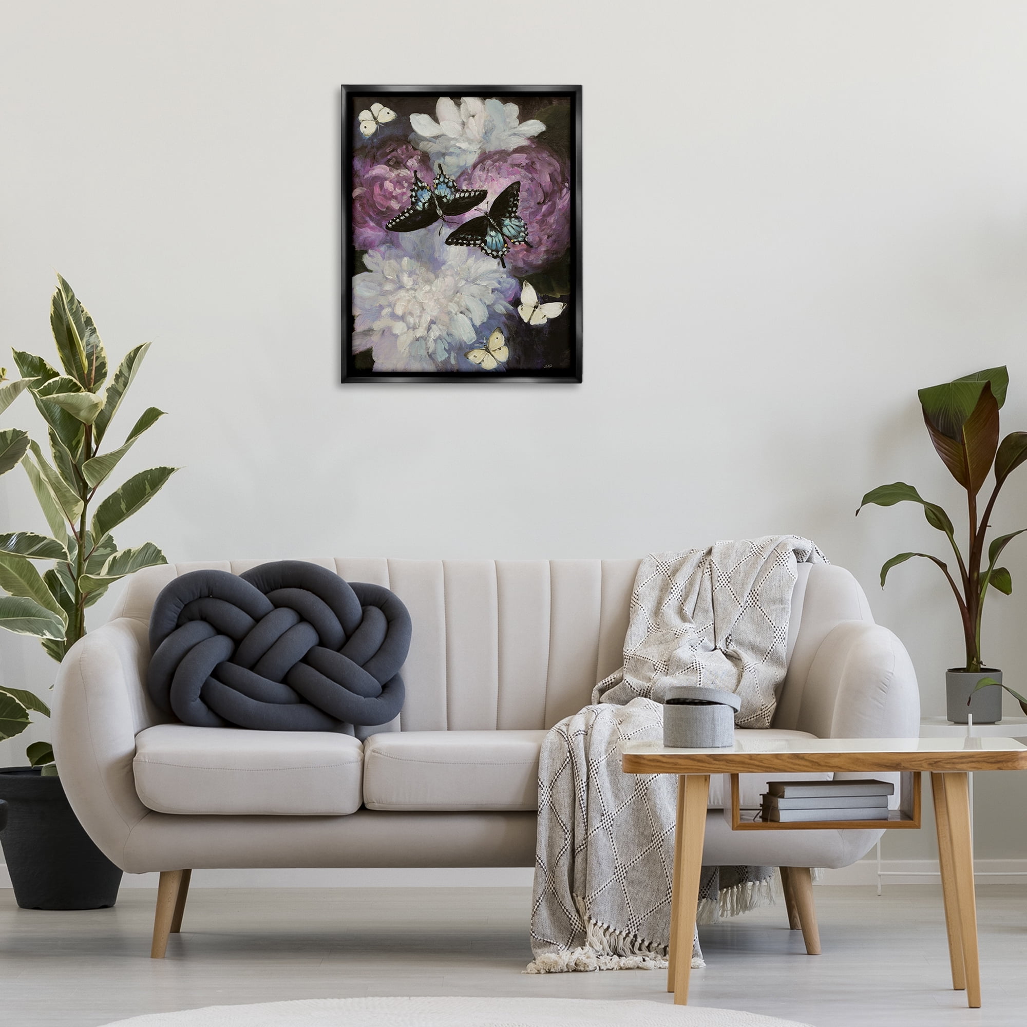 Stupell Industries Midnight Garden Butterflies Animals & Insects Painting Black Floater Framed Canvas Art Print Wall Art, 25 x 31