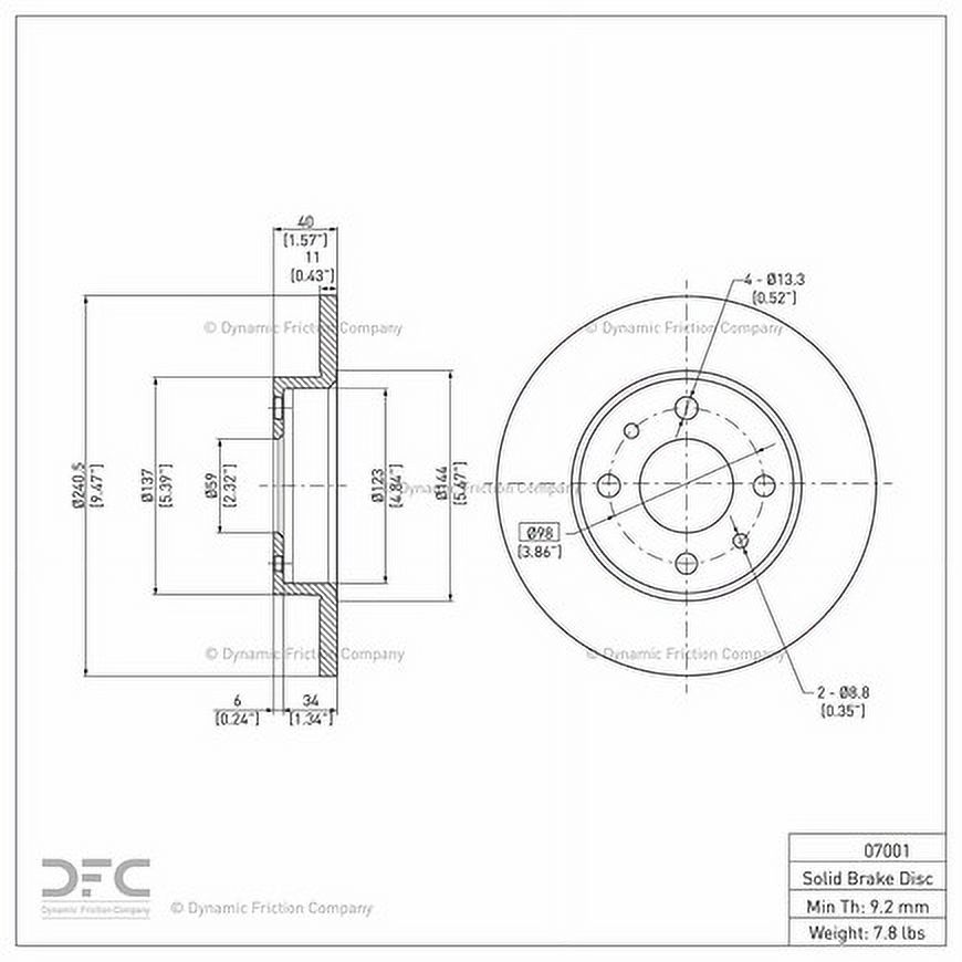 Rear Dynamic Friction Company Disc Brake Rotor 600-07001 (1) For 2009-2019 Fiat 500