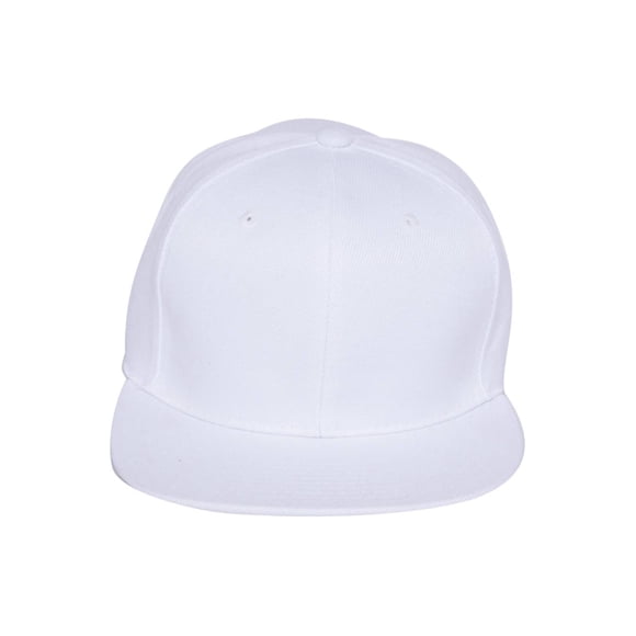 Plain Fitted Flat Bill Hat - White 7
