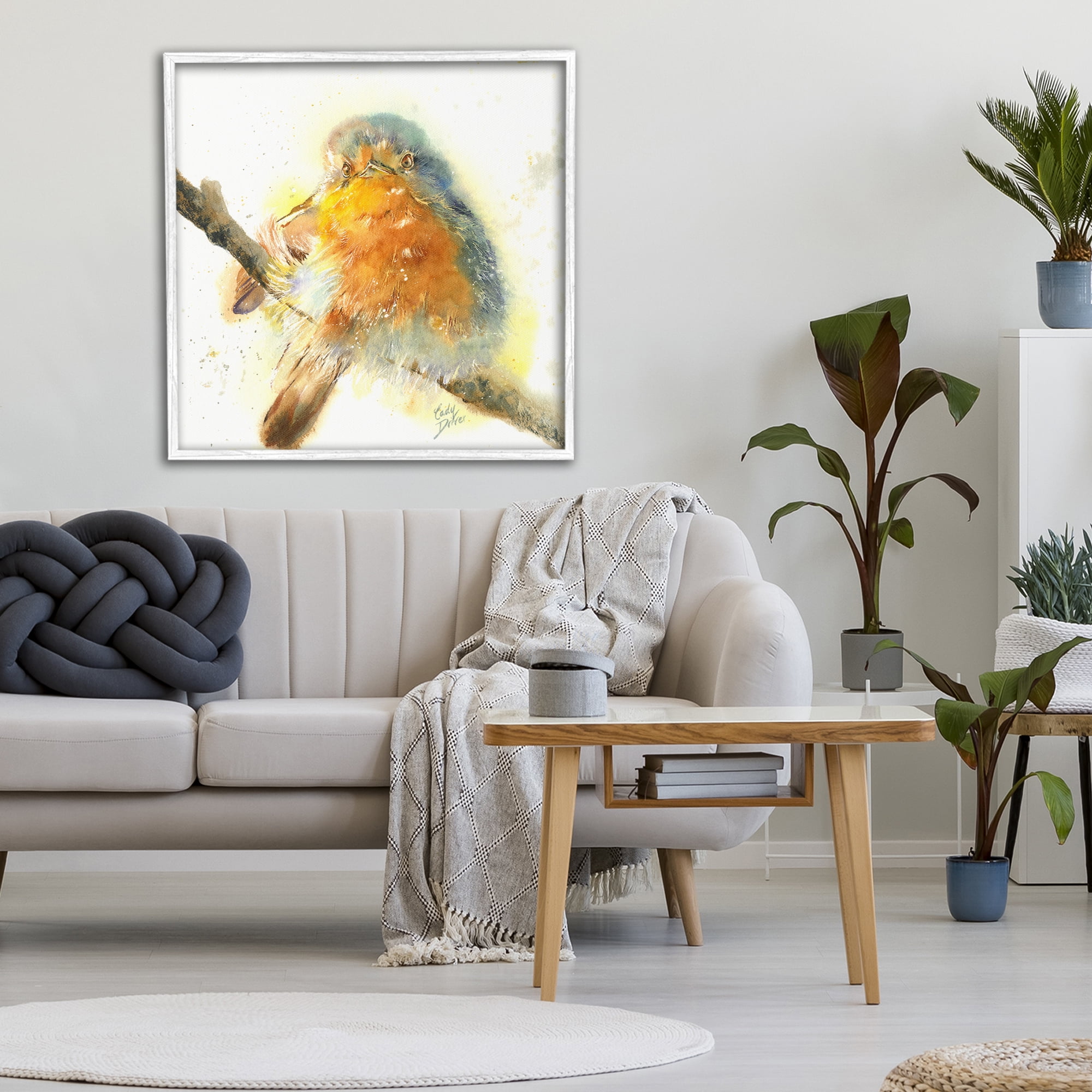 Stupell Industries Seated Songbird Watercolor White Framed Giclee Art, design by Cady Driver