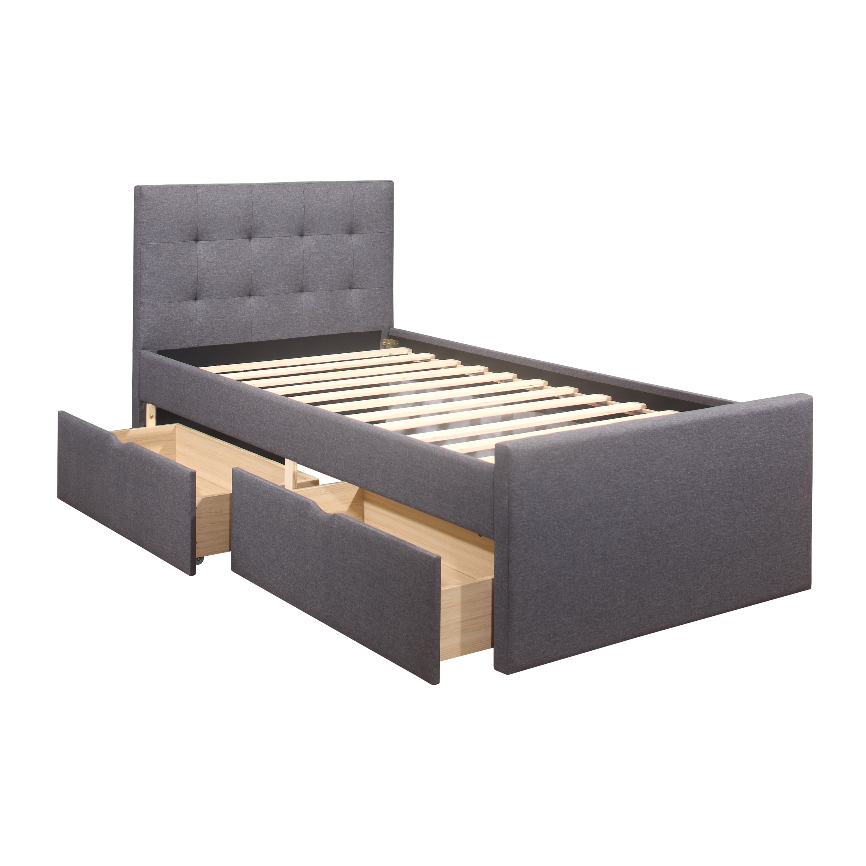 Emory Upholstered Kids Twin Platform Bed with 2 Storage Drawers, Gray, by Hillsdale Living Essentials