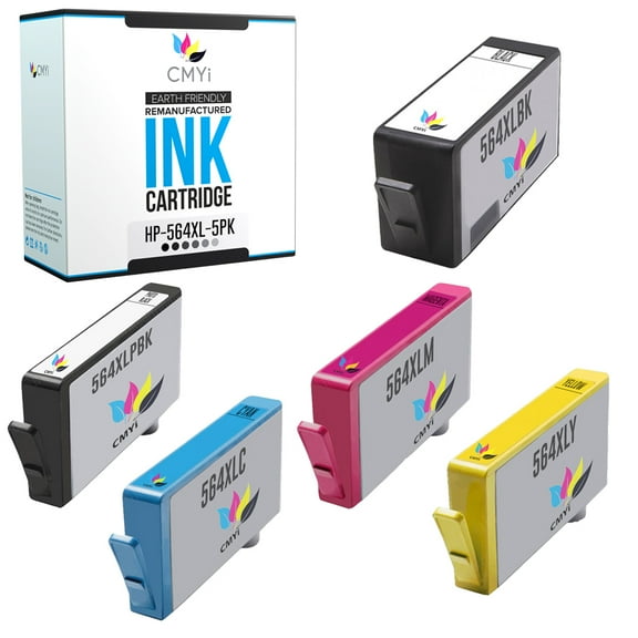 CMYi Combo Pack of 5 Inkjet Printer Ink Cartridges Compatible for HP 564XL, 1 Black, 1 Cyan, 1 Magenta, 1 Yellow, 1 Photo Black
