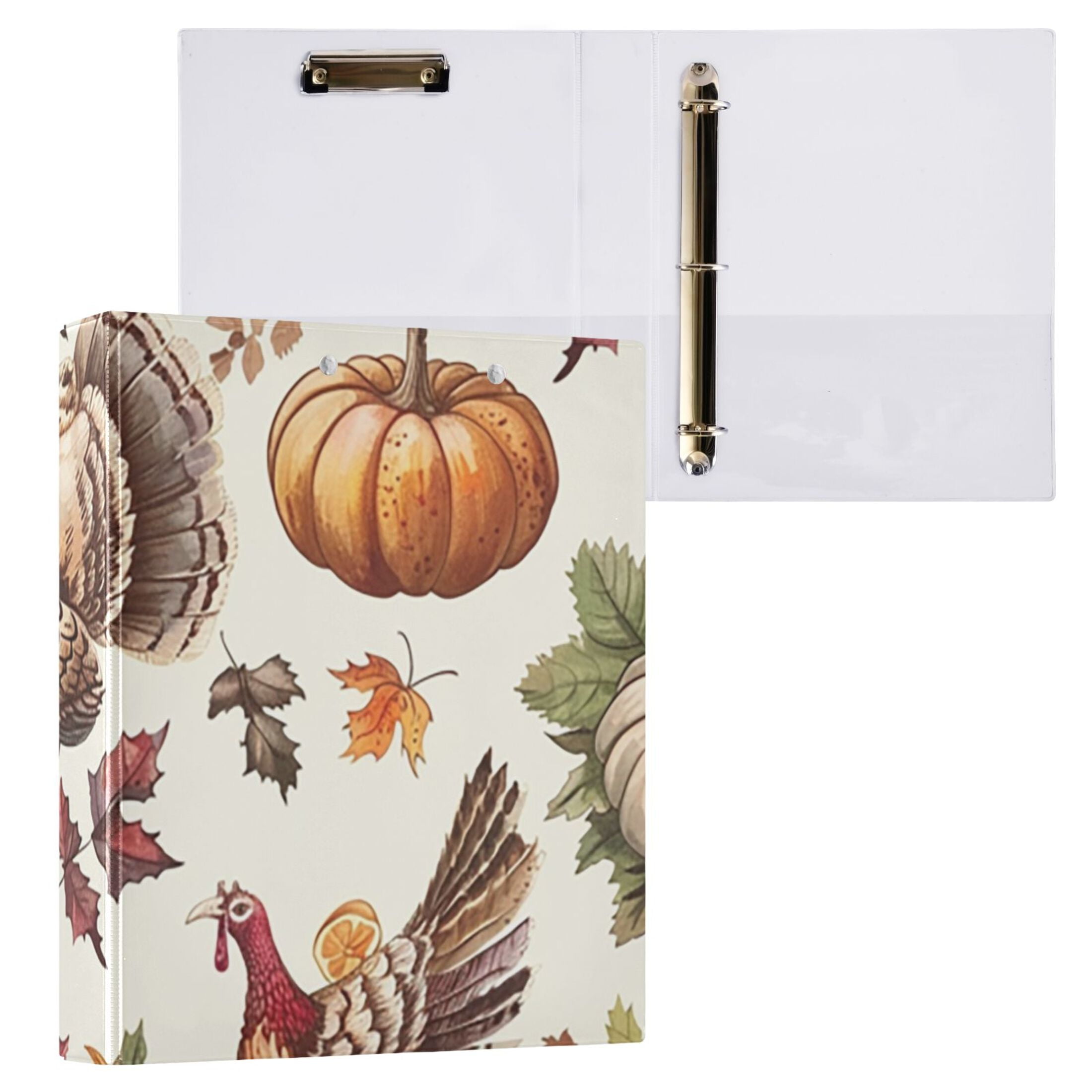 Thanksgiving Chicken 3 Ring Binders 1.5 inch Hardcover File Folders with Interior Pockets A4 Size Organizer for School Office Hospital