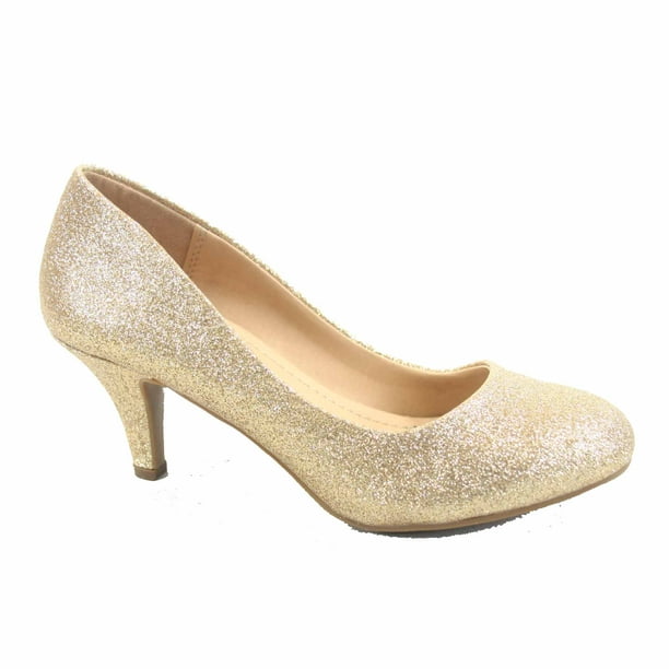 Carlos-s Women's Patent Glitter Round Toe Low Heel Pump Dress Shoes ...