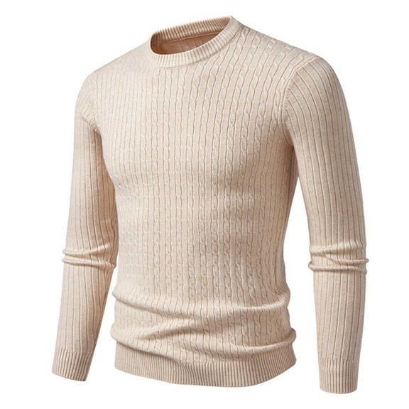 Men's Basic Crew Neck Sweater Solid Color Casual Long Sleeve Slim Fit Ribbed Knitted Pullover Sweater Top