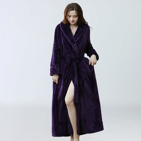 

STEADY Couple Solid Thickened Fala Fleece Bathrobe Robe Pajamas Waistband Pocket Suit L / Purple