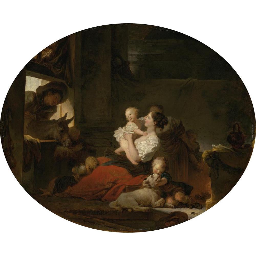 Jean-Honoré Fragonard 14x12 Black Modern Framed Museum Art Print Titled - The Happy Family (C. 1775)