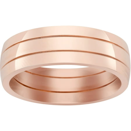 Titanium Rose Gold Mens Wide Grooved Band
