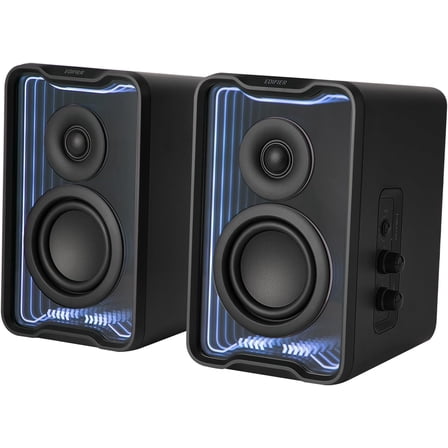 QR30 2.0 Desktop Active Speaker, Compact Bluetooth V5.4 , Wireless Bookshelf Speaker, 30W (RMS), 3.5mm AUX & USB-A Wired Input, Dynamic Light Effects, App Control, Black