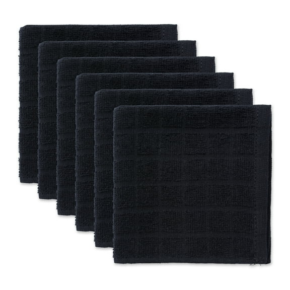 Solid Black Windowpane Terry Dishcloth (Set of 6)